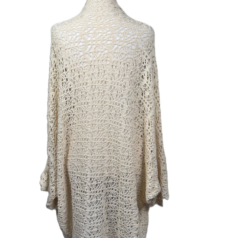 MODA International Cream Crochet Cardigan Waterfall Drape and Open Front OneSize - Picture 2 of 5